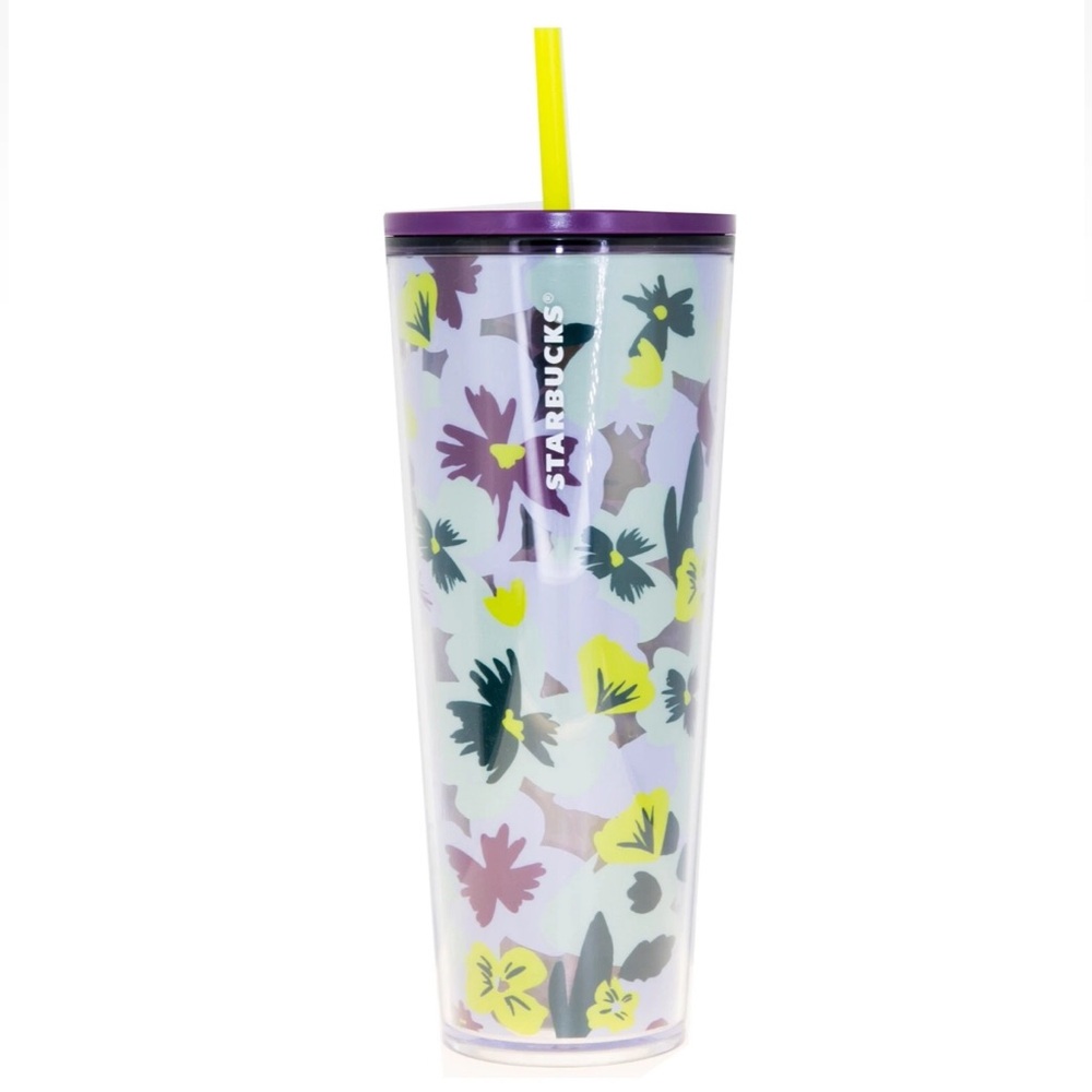 STARBUCKS 2021 Pansy Floral Venti 24oz Tumbler Cold Cup Purple Lid